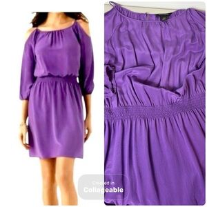 White House Black Market Vibrant Purple Silk Long Sleeve Dress, Medium